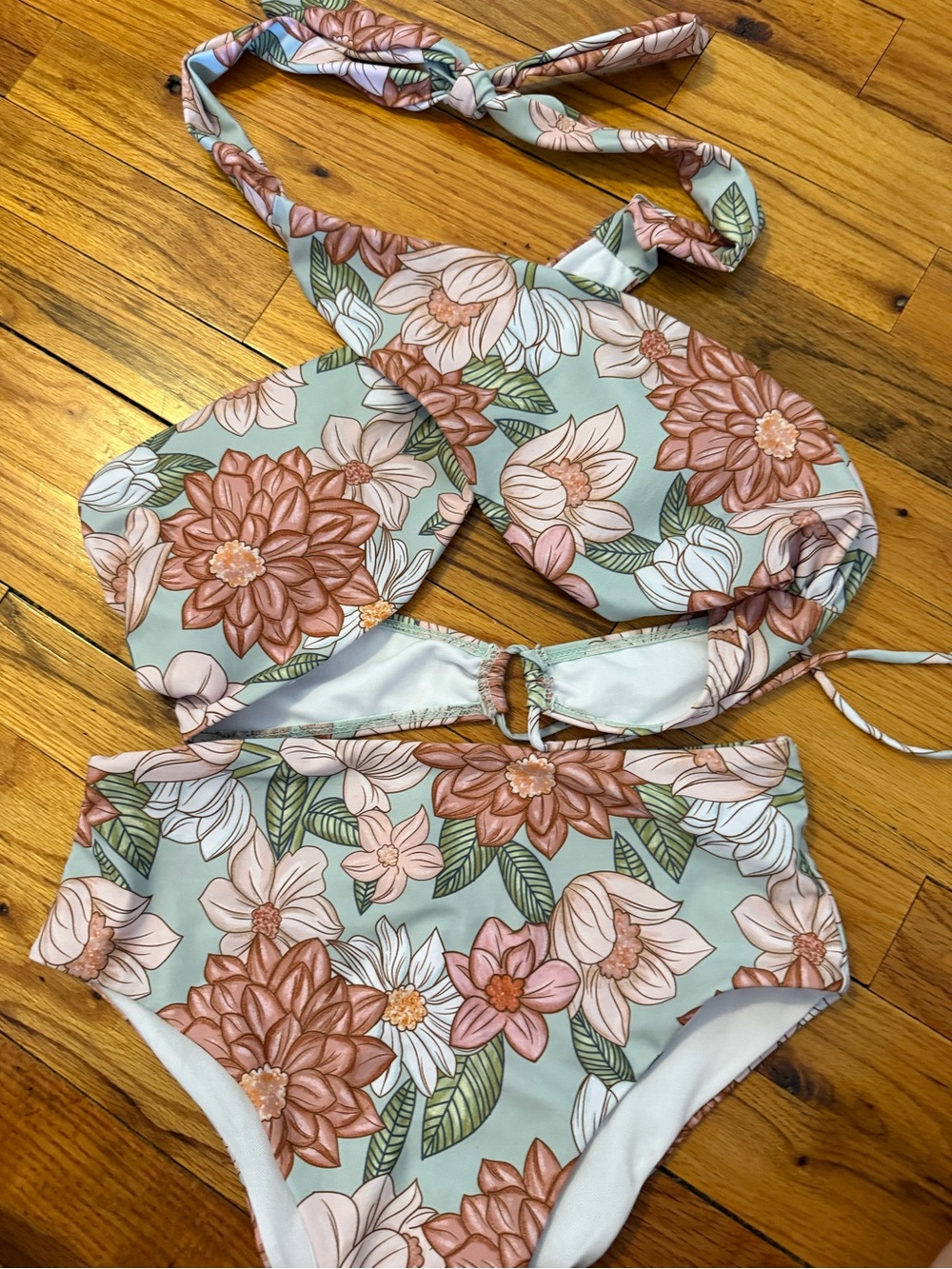 Floral Halter Bikini Set in Mint and Rose